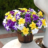 cheap Artificial Flower-4 Bundles Spring Artificial Morning Glory Flowers for Outdoors, UV Resistant Fake Look Real Faux Silk Plants for Front Door Garden Porch Planter