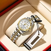 economico Orologi al quarzo-orologio da polso da donna di lusso, orologio da polso al quarzo da donna con cinturino in acciaio inossidabile bicolore oro argento e lunetta scanalata &amp;orologio elegante e impermeabile da donna,