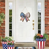 abordables 250 Aniversario de los EE. UU.-Letrero de madera para puerta conmemorativo del 250.º aniversario de la Independencia de Estados Unidos, estrellas blancas y rojas. &amp;Decoración de la puerta principal con rayas blancas y lazo