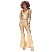 cheap Outfits-Retro Vintage 1970s Waist Belt Jumpsuit Sleeveless Hippie Disco Fancy Dress Women's Halloween Carnival Music Festival Retro Theme Party Adults' Belt Jumpsuit Summer
