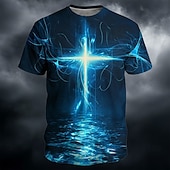  Amerikas 250. Jubiläum Herren Bibel Kreuz T-Shirt Kurzarm T-Shirt 3D-Druck Rundhalshemd Religöse Lässige Alltags-Party Blau Rot Grün Sommer Frühling Bekleidung