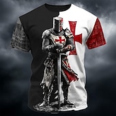 رخيصةأون تيشيرتات الإيمان-تي شيرت رجال الحروب الصليبية فرسان الهيكل محارب عتيق طباعة كاملة كل مكان صليب أحمر مقسم أسود أبيض جرافيك قصير الأكمام طويق قميص تصميم عتيق ملابس مصممة