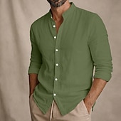 economico Classico-Per uomo Camicia Camicia Estiva Abbigliamento da spiaggia Camicia con colletto alla coreana Camicia con Bottoni Semplice Casuale Quotidiano Blu Nero Bianco Rosa Manica Lunga Collo alla coreana
