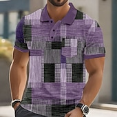  Homme Bloc de Couleur Polo Manche Courte Polos Chemises à Col Occasionnel Extérieur Athleisure Tenue quotidienne Impression 3D Boutons Été Bleu Violet Marron