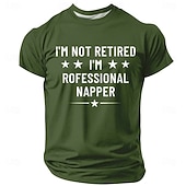  Tricou bărbătesc cu mesajul „Nu sunt pensionar, sunt un profesionist care dormea”, stele, amuzant, umoristic, sarcastic, roșu, grafic, croială standard, cadou de pensionare, casual, relaxare, designer