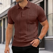baratos Polo Clássico Masculino-Homens Top de malha canelada Textura Casual Trabalho Lapela gola pólo com nervuras Manga Curta Básico Moderno Côr Sólida Tecido Botões Tricotado Primavera Verão Verão Primavera Normal Azul Marron