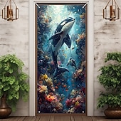 cheap Garage &amp; Door Banners-Posters Door Cover Outdoor Banners Dolphin Vacation 3D Party Dorm Teens Room College Dorm Guys Man Cave Frat Bedroom Shooting Backgrounds Home Decor