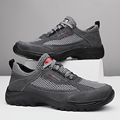 baratos Tênis Casuais-Botas de caminhada masculinas para atividades ao ar livre – mistura de couro sintético e camurça, sola antiderrapante durável, design respirável, perfeitas para aventuras ao ar livre, viagens e uso casual diário.