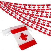 ieftine Meciul de fotbal mondial 2026-Banner cu steaguri canadiene din șnur pentru meciul de vară al Cupei Mondiale de fotbal, 50 de steaguri, mini steaguri canadiene mici de 46 de picioare, pentru decorarea țării, școală, petrecere,