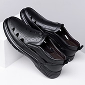abordables Sandales de Vacances-Mocassins d'été pour hommes en similicuir – modèle perforé à enfiler, légers et confortables, parfaits pour les voyages, les sorties décontractées et les loisirs quotidiens.
