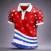 cheap Patriotic 250 Polos-4th of July 2026 250th Men's American US Flag Polo Shirts Short Sleeve Polo Shirts Collared Shirts Casual Outdoor clothing Holiday Festival Outfit Buttons Summer Spring Blue Red Gray