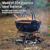 voordelige Grills voor buiten koken-Opvouwbare roestvrijstalen vuurkorfstandaard voor buiten, beschermt voedsel tegen direct contact, geschikt voor kamperen, barbecueën, koken en verwarmen. Een essentieel accessoire voor buitenkoken.
