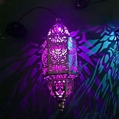 abordables Éclairages pour allées-Lanterne suspendue d'extérieur à projection solaire baroque en métal creux, étanche, avec éclairage LED pour jardin, cour, allée, pelouse, terrasse, fête, vacances, ambiance chaleureuse, violet