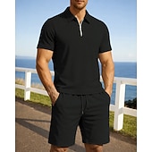 cheap Tracksuits-Men's Tracksuit Jogging Suit Workout Suits Drawstring 2 Piece Solid Colored Athletic Clothing Set Summer Spring Black Red Gym Workout Jogging Running Moisture Wicking Breathable Short Sleeve Sport