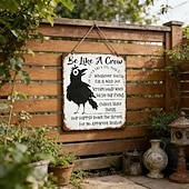 olcso fali szobrok-légy olyan, mint egy varjú vintage fém tábla, vicces pozitív falikép, varjú művészeti fali plakett humoros idézettel, rusztikus parasztház dekoráció otthoni irodába, konyhába és bárba, inspiráló