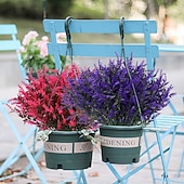  8 חבילות צמחים מלאכותיים לבנדר שיחים מזויפים פרחי עציץ תלוי עמיד בפני UV פלורה גדר פנים וחוץ עיצוב שולחן חתונה סידור פרחים זר מילוי