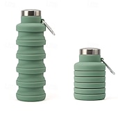 billiga Utomhusrekreation-hopfällbar teleskopisk vattenflaska, splittersäker silikon sportflaska med karbinhake, bärbar &amp;återanvändbar, vikbar design, lättviktig &amp;hållbar för camping, vandring, gym, cykling &amp;utomhussporter