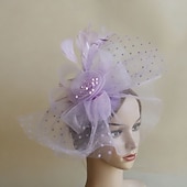 voordelige Fascinators-fascinators Veer Netto Bruiloft Verjaardag Vintage leuke Style Met Veer Tule Helm Hoofddeksels