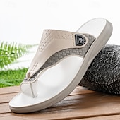 economico Sandali casual-Sandali infradito da uomo in similpelle bianca – comodi infradito estivi, ideali per le vacanze al mare e per l'uso quotidiano.
