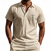 baratos Polo Clássico Masculino-Homens Camisa de linho Camisas Polo Casual Rua Lapela Manga Curta Básico Moderno Cruz Botões Verão Primavera Normal Preto Branco Azul Marinha cáqui Verde Tropa Cinzento Camisa de linho