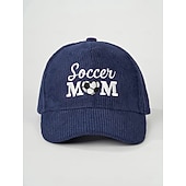abordables Partido de Fútbol Mundial 2026-Gorra de béisbol bordada para mamá futbolera: gorra vintage ajustable de pana con forma de corazón para papá con abertura para cola de caballo para partidos de fútbol de verano, gorra deportiva informal para exteriores.