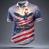 abordables Polo Patriótico 250-4 de julio de 2026, 250 aniversario Hombre Bandera estadounidense Camisetas polo Manga Corta Camisas de polo Diseño Casual Ropa Deportiva Ropa Cotidiana Atuendo para festival Impresión 3D Botones