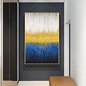 preiswerte Abstract Paintings-Handmade Oil Painting Canvas Wall Art Decoration Blue Gold Abstract Texture Paintings for Home Dining Room Decor Stretched Frame Hanging/Rolled Frameless Unstretched