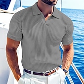 economico Polo Classico da Uomo-Per uomo Top a Maglia a Coste Polo da Golf Casuale Lavoro Bavero Colletto Polo a Coste Manica Corta Essenziale Moderno Tinta unica Bottoni Lavorato a maglia Primavera &amp; Estate Tutte le stagioni