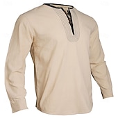 levne Ležérní tričko Henley-Pánské Tričko Tričko Henley Bavlněné plátěné tričko Dlouhý rukáv Henley Léto Jaro Barevné bloky Vinobraní Šik ven stylové Slátanina Barevné bloky Knoflíky Ležérní Denní Venkovní Bílá Černá Khaki Top