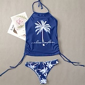 Χαμηλού Κόστους Surfing Tankinis και Bikinis-Γυναικεία Τανκίνι Δύο Κομμάτι Μαγιό Δένει στο Λαιμό Άνοιγμα πίσω Μαγιό Μαγιό Μαύρο / Άσπρο Μαύρο Γρήγορο Στέγνωμα Ελαφρύ Αναπνέει Αμάνικο - Σέρφινγκ Παραλία Κολύμβηση Καλοκαίρι Άνοιξη