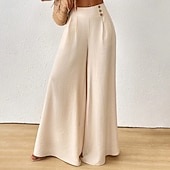 cheap Wide Leg &amp; High Waisted-Women's Trousers Summer Pants Beach Pants Casual Pants Vacation Fashion Casual Daily Full Length High Waist Solid Color Plain Pocket Wide Leg Comfort Lightweight Soft Inelastic Streetwear Beach