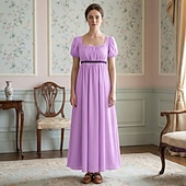 preiswerte Kleid-Retro Vintage Mittelalterlich Renaissance Knöchellänge Kleid Ballkleid Kleid im Regency-Stil Kurze Ärmel Prinzessin Dame Einfarbig Quadrathals Kostüm Damen königlich Halloween Karneval Leistung