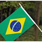 cheap World Soccer Match 2026-25Pack Small Brazil Flag Handheld Mini Brazilian Flag on Stick 5x8 Inch for Soccer World Summer Cup Match, Sports Events, Party Decorations, Fans Cheering