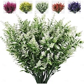  8 חבילות צמחים מלאכותיים לבנדר שיחים מזויפים פרחי עציץ תלוי עמיד בפני UV פלורה גדר פנים וחוץ עיצוב שולחן חתונה סידור פרחים זר מילוי