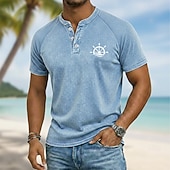 voordelige Vintage en retro-Voor heren Grafisch Roer Katoenen shirt Henley Top Acid Wash-shirt Korte mouw Vintage Ontwerper Casual Casual Dagelijks Buiten Lente zomer Zomer Lente Licht Blauw Paars Grijs Henley Henley-T-shirt