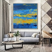cheap Landscape Paintings-Hand Painted Original Blue Yellow Art Abstract Painting Contemporary Abstract Art Large Abstract Painting Extra Large Texture Abstract Art