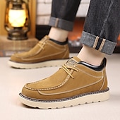 abordables Zapatos Informales con Cordones-Mocasines casuales de gamuza color camel para hombre, con cordones, cómodos para caminar, ligeros, con puntera mocasín, ideales para uso diario, viajes, conducir, la oficina, el tiempo libre de fin de semana y looks casuales elegantes.