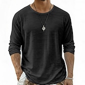 cheap Cotton Linen T-shirts-Men's Tee Top Linen T-Shirt Long Sleeve Round Neck Summer Spring All Seasons Solid Color Plain Daily Casual Street Style Plain Casual Outdoor Street White Top Tee for Men