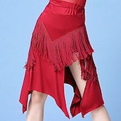 Недорогие Латинские юбки-женская красная юбка с бахромой и разрезом для латиноамериканских танцев