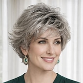 tanie starsza peruka-szykowna krótka peruka dla kobiet - elegancki bob ze srebrnymi warstwami