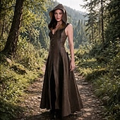 abordables Vestido-Medieval Renacimiento Vestidos Hada Ranger Escote en Pico Disfraz Mujer Fantasía Víspera de Todos los Santos Carnaval Mascarada Feria del Renacimiento Fiesta temática retro Adulto Vestido