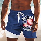  Per uomo 4 luglio, 250° anniversario degli Stati Uniti Bandiera degli Stati Uniti Noi, il popolo Pantaloncini foderati Pantaloncini da bagno 2 in 1 Pantaloncini da mare Misura del girovita medio