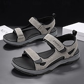 billige Uformelle sandaler-Beige herresandaler med åpen tå og borrelås – polstret såle, pustende design, perfekt for strand, feriested og fritidsbruk om sommeren.