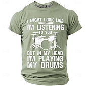cheap Music &amp; Instrument Graphic T shirts-Men's "In My Head I'm Playing My Drums" Funny Drummer Graphic T-Shirt Percussionist Joke Quote Tee Musician Gift Band Practice Gear Distressed Style Casual Short Sleeve Apparel S-3XL