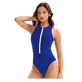  בגדי ריקוד נשים מגן מפריחה בגד ים אחיד רוכסן קדמי ספנדקס הגנה מפני השמש UV UPF50+ ייבוש מהיר ללא שרוולים חליפת גוף בגד ים גלישה חוף ספורט מים קיץ