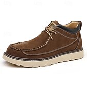 abordables Zapatos Informales con Cordones-Mocasines casuales de gamuza color camel para hombre, con cordones, cómodos para caminar, ligeros, con puntera mocasín, ideales para uso diario, viajes, conducir, la oficina, el tiempo libre de fin de semana y looks casuales elegantes.