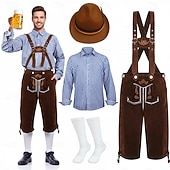 tanie Mężczyźni-Oktoberfest Lederhosen Koszula alpejski kapelusz Bawaria bawarski Niemiecki Monachium Łąki Męskie Tkanina w stylu tradycyjnym Bluzka Szorty Kapelusz