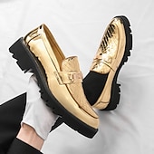 economico Mocassini-Mocassini da uomo dorati trapuntati, scarpe eleganti slip-on con dettaglio in metallo e suola spessa, calzature formali per matrimoni, banchetti, feste, balli di fine anno, spettacoli teatrali e occasioni serali di grande impatto.