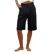 billige Bunner-Dame Capri-bukser Shorts Lin Shorts Dress Shorts Ferie Mote Grunnleggende Knelengde Middels midje عادي Lomme Elastisk midje Rett ben Lettvekt Bekvem Pustende Uelastisk Daglig Gate Ferie Svart Hvit