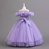 cheap Party Dresses-Kids Girls' Party Dress Solid Color Sleeveless Wedding Performance Elegant Fashion Sweet Cotton Blend Polyester Maxi Summer Spring Fall 4 years+ Purple